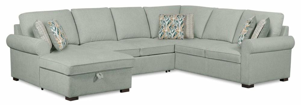 Haven 3-Piece Chenille Left-Facing Sleeper Sectional – Seafoam Furniture