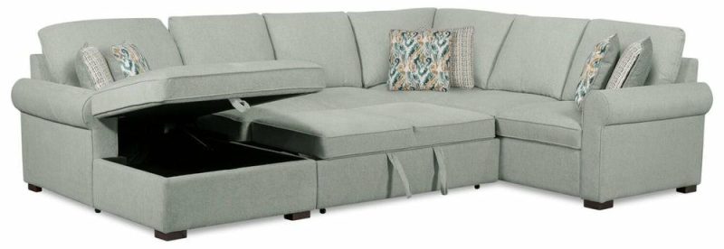 Haven 3-Piece Chenille Left-Facing Sleeper Sectional – Seafoam Furniture