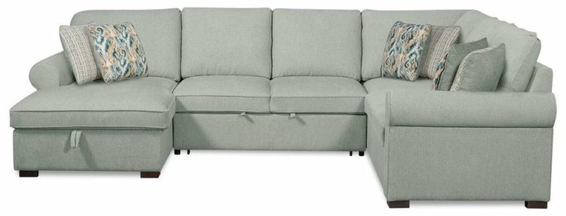 Haven 3-Piece Chenille Left-Facing Sleeper Sectional – Seafoam Furniture