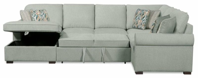 Haven 3-Piece Chenille Left-Facing Sleeper Sectional – Seafoam Furniture