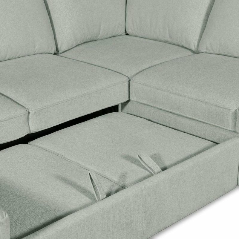 Haven 3-Piece Chenille Left-Facing Sleeper Sectional – Seafoam Furniture