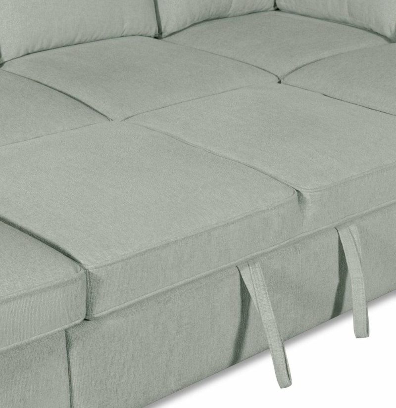 Haven 3-Piece Chenille Left-Facing Sleeper Sectional – Seafoam Furniture