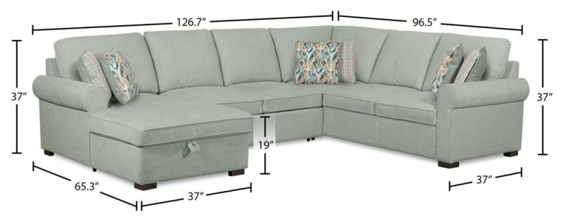 Haven 3-Piece Chenille Left-Facing Sleeper Sectional – Seafoam Furniture