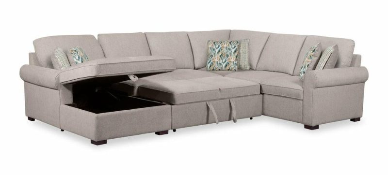 Haven 4-Piece Chenille Left-Facing Sleeper Sectional – Grey Furniture