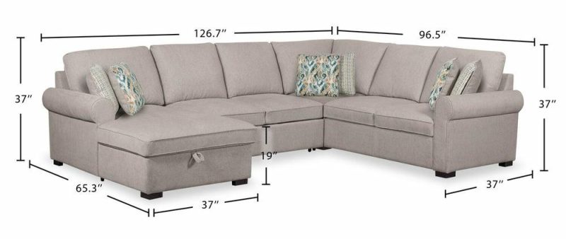 Haven 4-Piece Chenille Left-Facing Sleeper Sectional – Grey Furniture