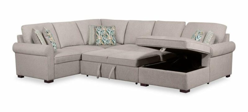 Haven 4-Piece Chenille Right-Facing Sleeper Sectional – Grey Furniture