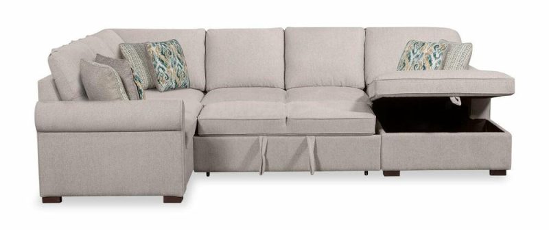 Haven 4-Piece Chenille Right-Facing Sleeper Sectional – Grey Furniture