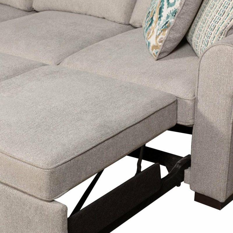 Haven 4-Piece Chenille Right-Facing Sleeper Sectional – Grey Furniture