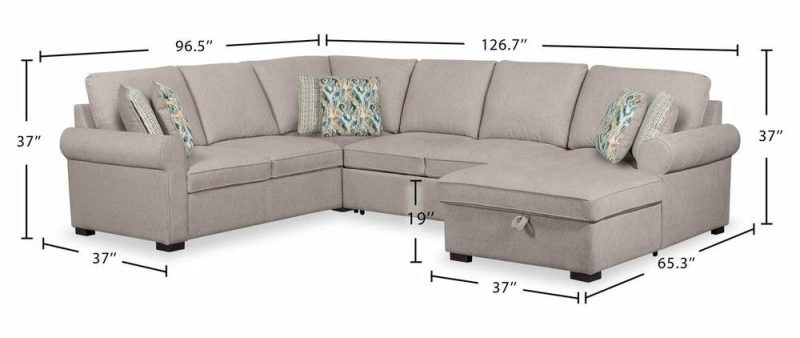 Haven 4-Piece Chenille Right-Facing Sleeper Sectional – Grey Furniture