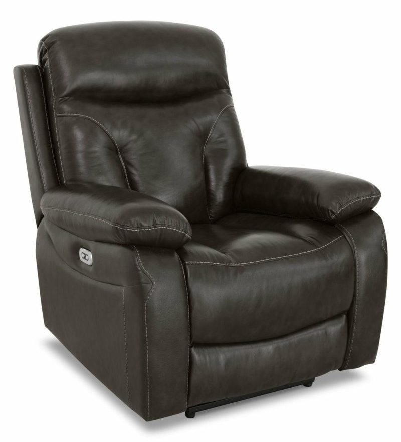 Hayes 38″ Steel Grey Genuine Leather Power Reclining Chair With Adjustable Headrest Furniture