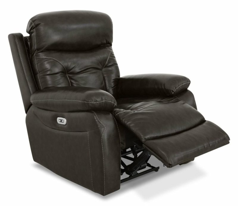 Hayes 38″ Steel Grey Genuine Leather Power Reclining Chair With Adjustable Headrest Furniture