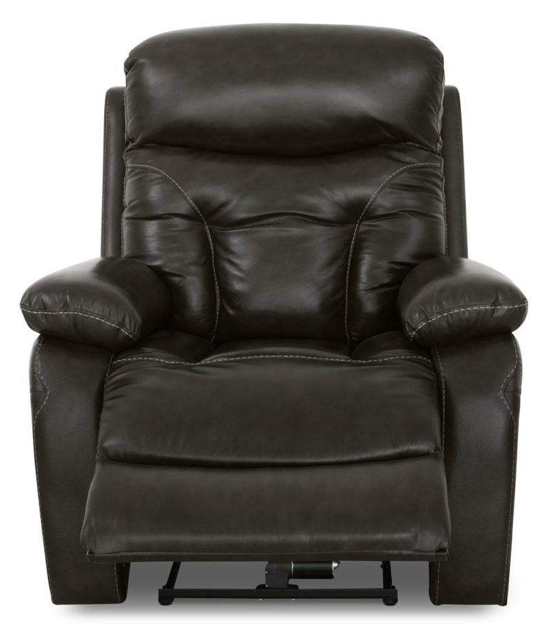 Hayes 38″ Steel Grey Genuine Leather Power Reclining Chair With Adjustable Headrest Furniture