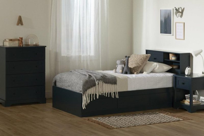 Hazen Bookcase Headboard – Navy Blue Bedroom