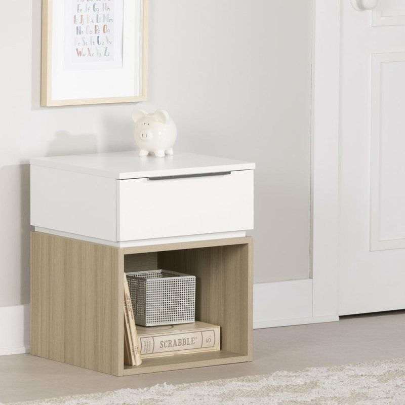 Hourra 1-Drawer Nightstand – Soft Elm White Bedroom