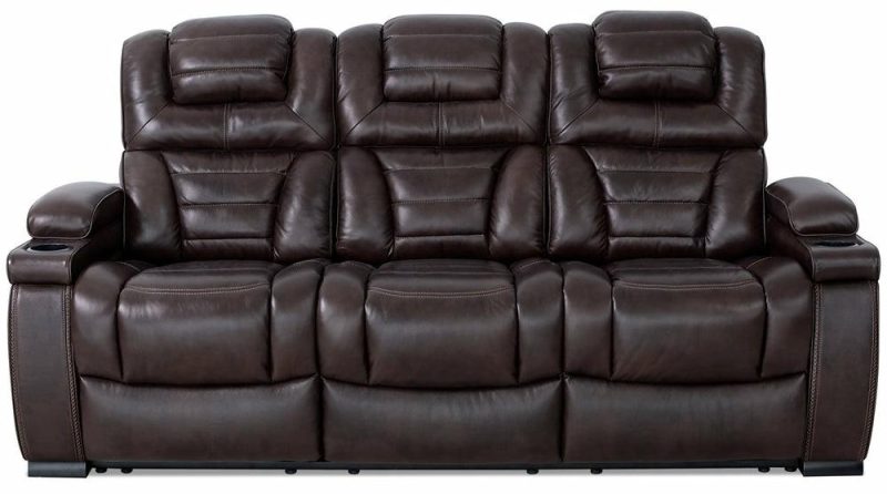 Hugo 84″ Brown Genuine Leather Power Reclining Sofa With Power Headrests, Dual Cupholders And Usb Port Furniture