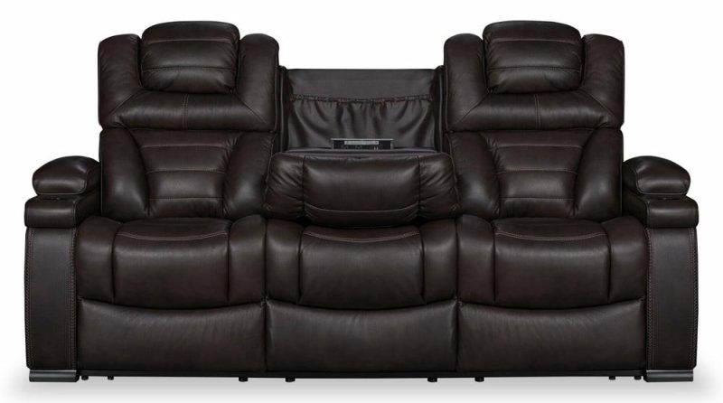 Hugo 84″ Brown Genuine Leather Power Reclining Sofa With Power Headrests, Dual Cupholders And Usb Port Furniture