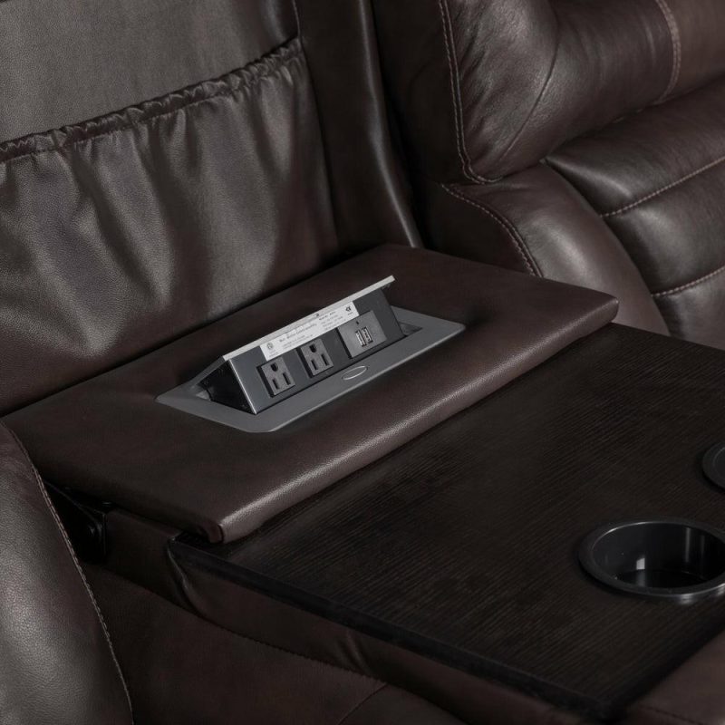 Hugo 84″ Brown Genuine Leather Power Reclining Sofa With Power Headrests, Dual Cupholders And Usb Port Furniture