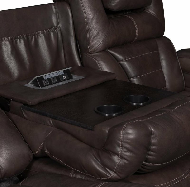 Hugo 84″ Brown Genuine Leather Power Reclining Sofa With Power Headrests, Dual Cupholders And Usb Port Furniture