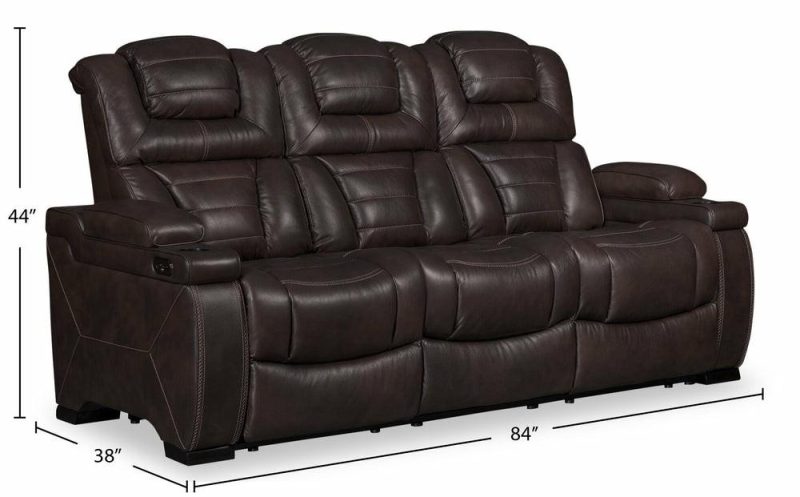 Hugo 84″ Brown Genuine Leather Power Reclining Sofa With Power Headrests, Dual Cupholders And Usb Port Furniture