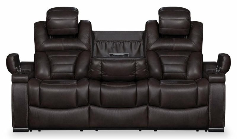 Hugo 84″ Brown Genuine Leather Power Reclining Sofa With Power Headrests, Dual Cupholders And Usb Port Furniture