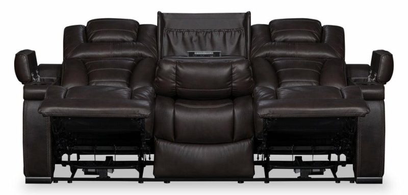 Hugo 84″ Brown Genuine Leather Power Reclining Sofa With Power Headrests, Dual Cupholders And Usb Port Furniture