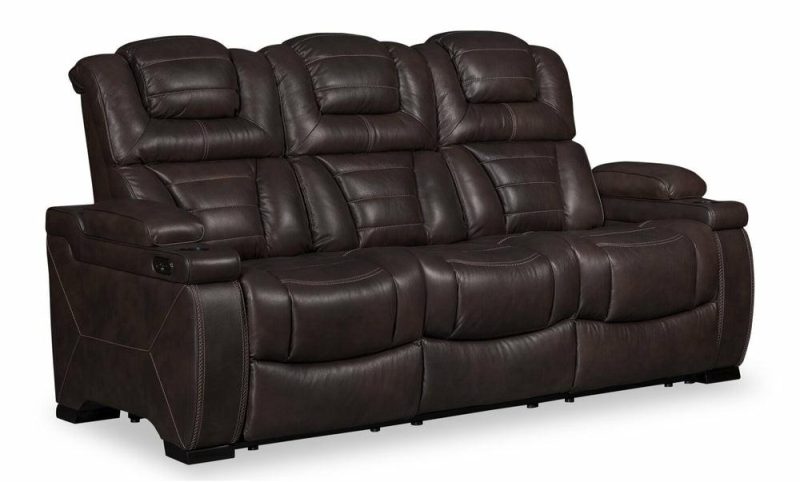 Hugo 84″ Brown Genuine Leather Power Reclining Sofa With Power Headrests, Dual Cupholders And Usb Port Furniture