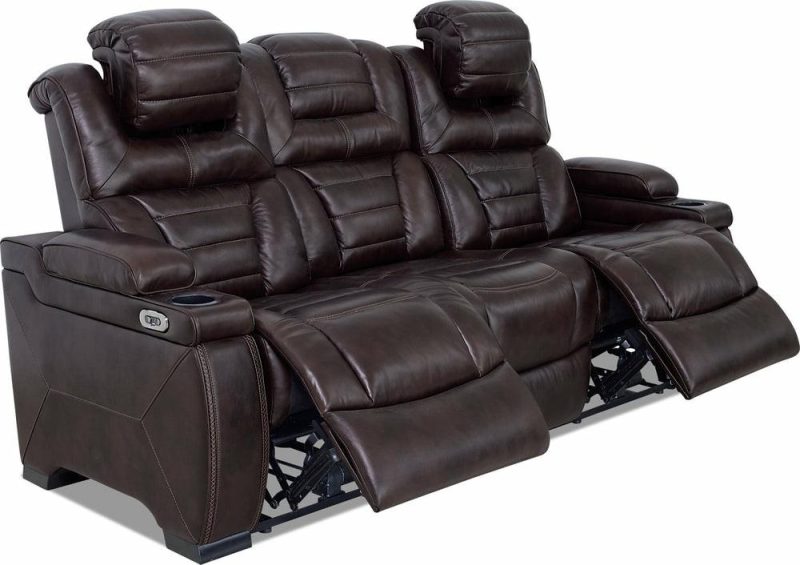 Hugo 84″ Brown Genuine Leather Power Reclining Sofa With Power Headrests, Dual Cupholders And Usb Port Furniture