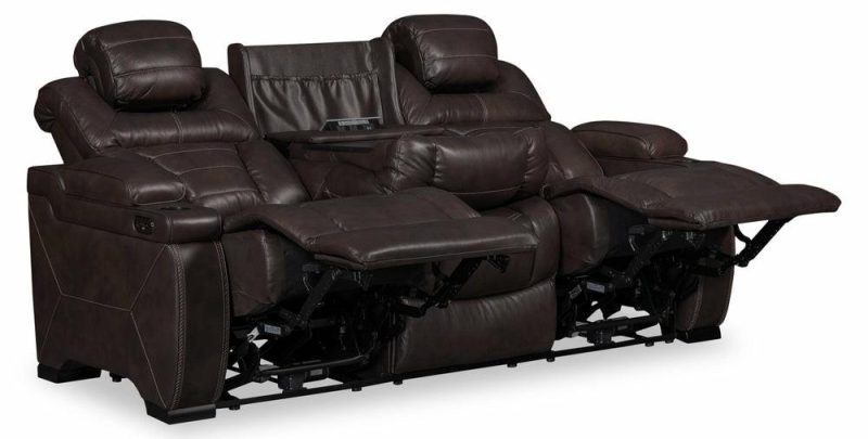 Hugo 84″ Brown Genuine Leather Power Reclining Sofa With Power Headrests, Dual Cupholders And Usb Port Furniture