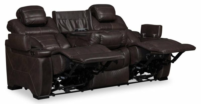 Hugo 84″ Brown Genuine Leather Power Reclining Sofa With Power Headrests, Dual Cupholders And Usb Port Furniture