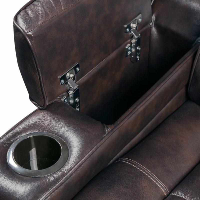 Hugo 84″ Brown Genuine Leather Power Reclining Sofa With Power Headrests, Dual Cupholders And Usb Port Furniture