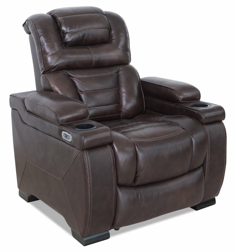 Hugo Genuine Leather Power Recliner With Adjustable Headrest – Brown Furniture