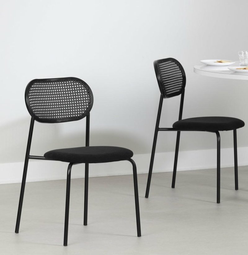 Hype Black Rattan Dining Chair – Set Of 2 Black Dining Chairs