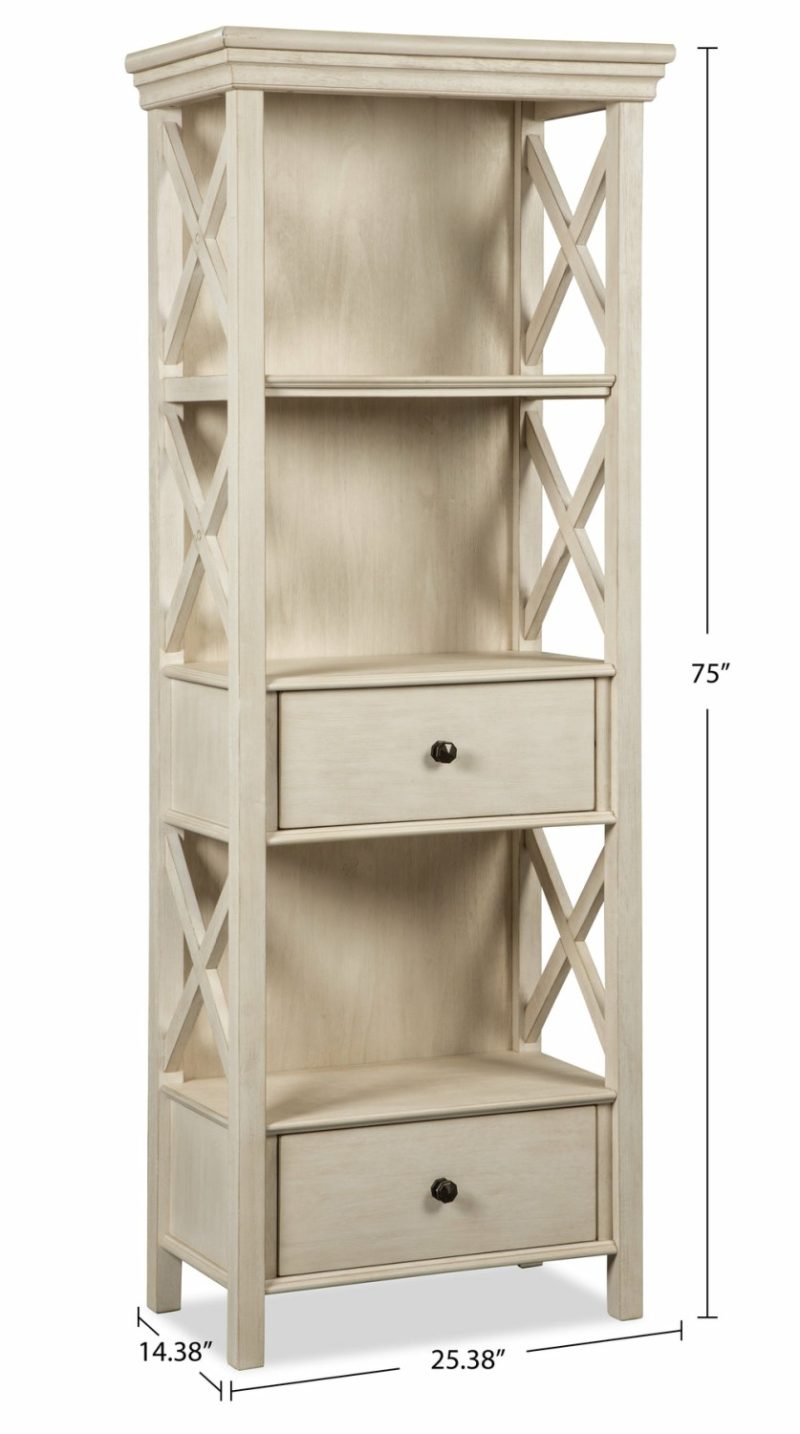 Isla Display Shelft With Storage Drawers, 25.4″W – Antique White Buffets, Servers And Cabinets