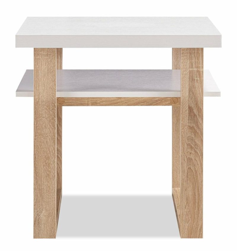 Izaac 22″ Modern End Table With Shelf – White And Brown End Tables