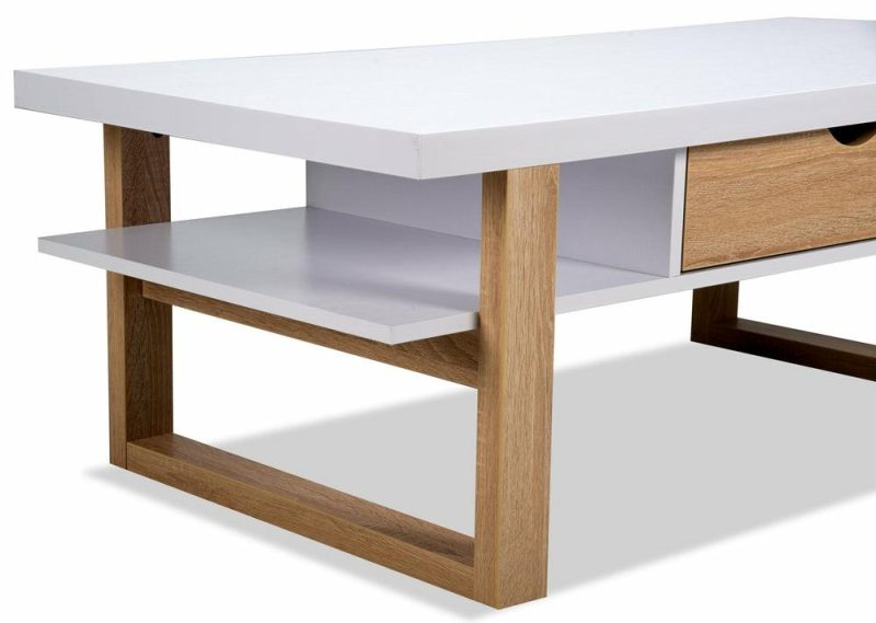 Izaac 47.25″ Modern Coffee Table With Storage And Shelf – White And Brown Coffee Tables