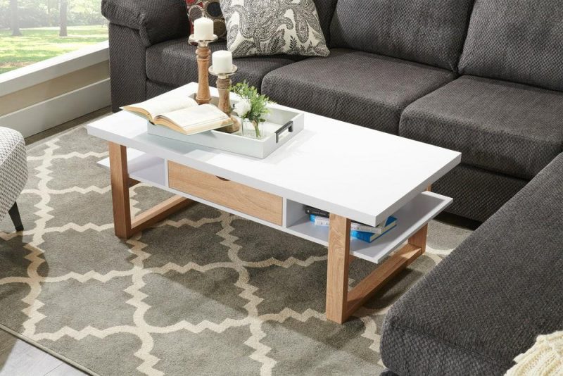 Izaac 47.25″ Modern Coffee Table With Storage And Shelf – White And Brown Coffee Tables