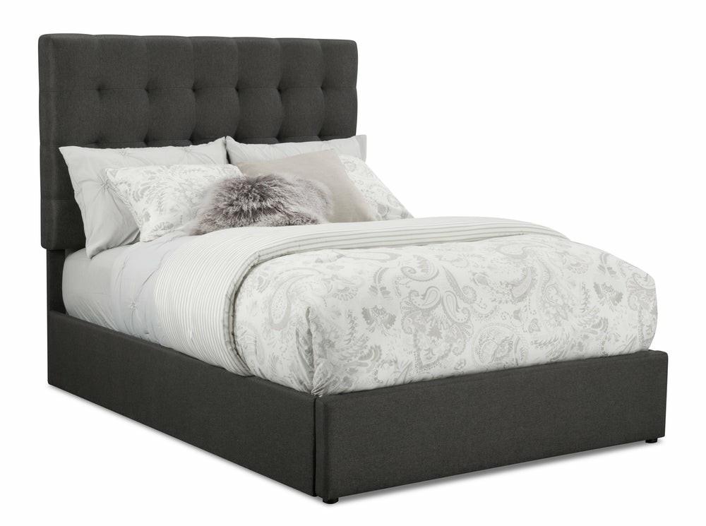 Jace Upholstered Storage Platform Bed In Grey Fabric, Tufted – Full Size Bedroom