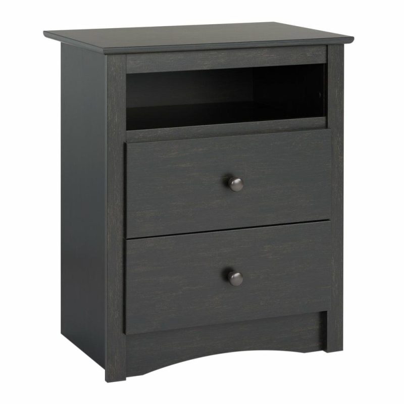 Jade 2-Drawer Nightstand – Washed Black Bedroom