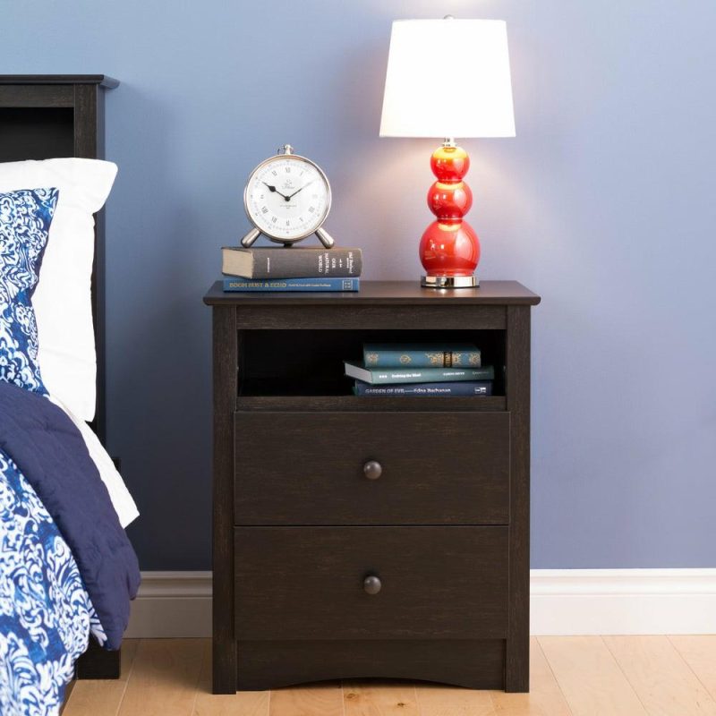 Jade 2-Drawer Nightstand – Washed Black Bedroom