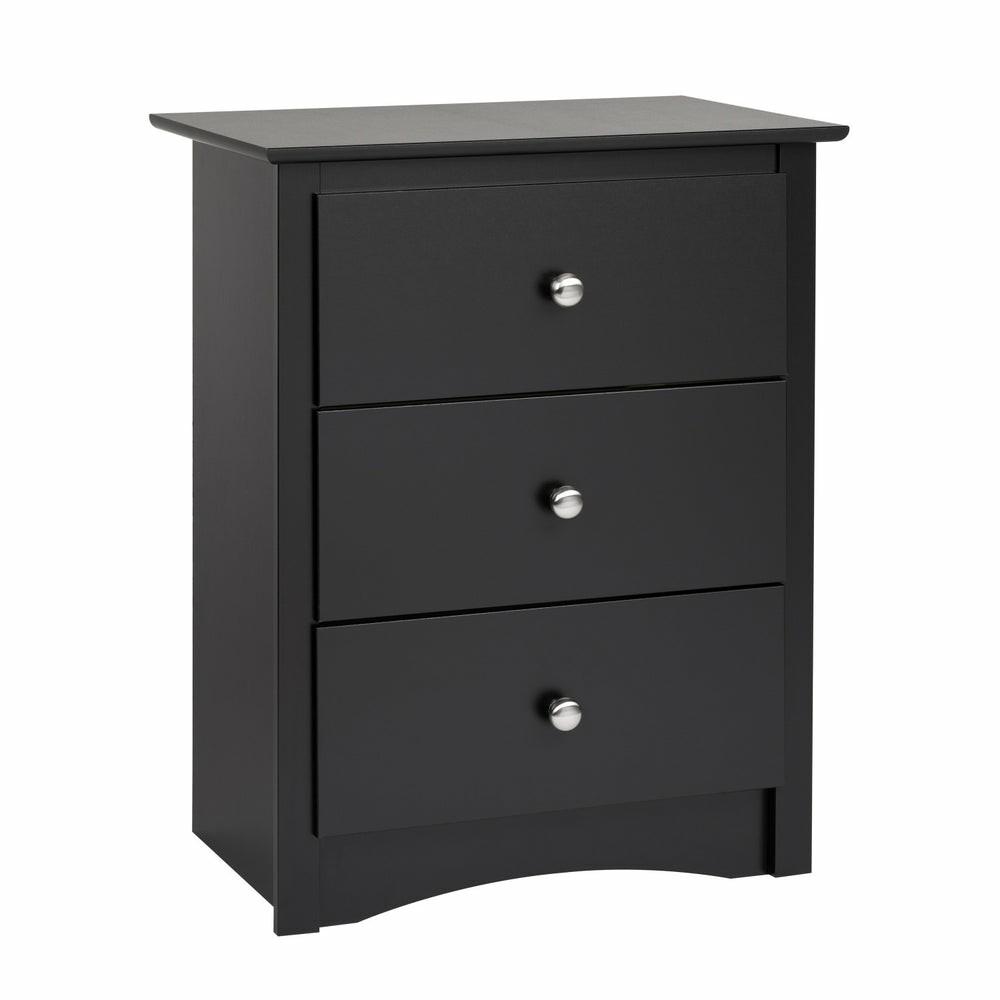 Jade 3-Drawer Tall Nightstand – Black Bedroom