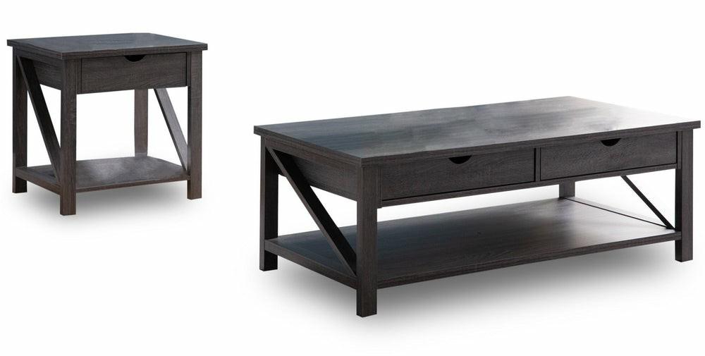 Jake 47.25″ Rustic 2 Piece Coffee And + Table With Storage And Shelf – Distressed Grey Coffee Tables