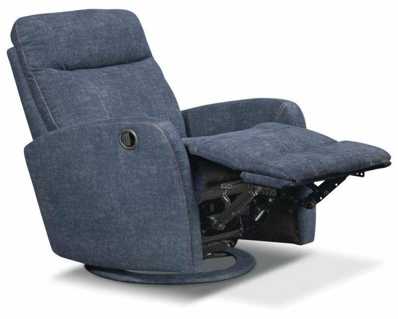 Jeffry 30.3″ Indigo Blue Velvet Fabric Swivel Glider Reclining Chair Furniture