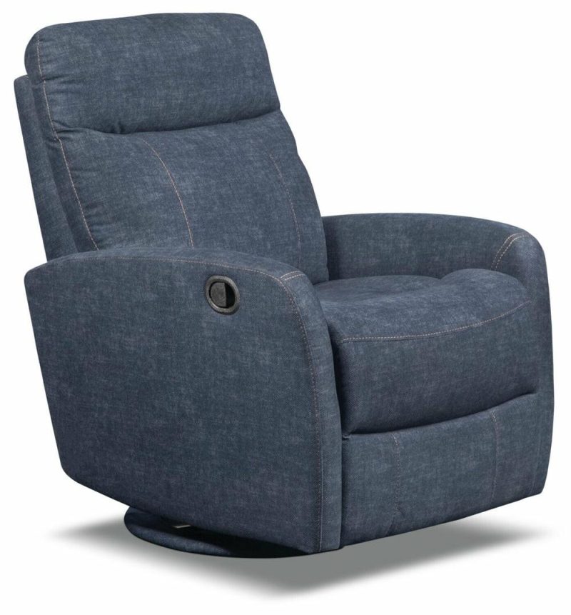 Jeffry 30.3″ Indigo Blue Velvet Fabric Swivel Glider Reclining Chair Furniture