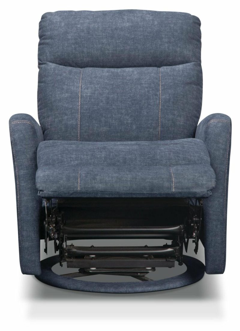 Jeffry 30.3″ Indigo Blue Velvet Fabric Swivel Glider Reclining Chair Furniture