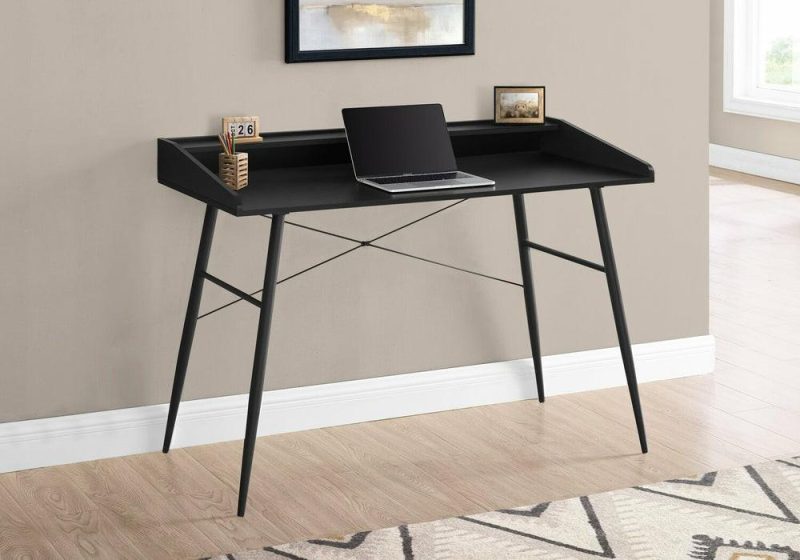 Jeremy 47.25″ Desk With Small Hutch – Black Desks