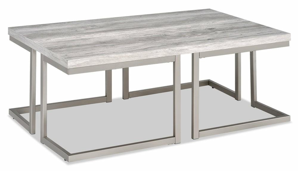 Jesse 48″ Modern Coffee Table – Grey And Pewter With Metal Base Coffee Tables