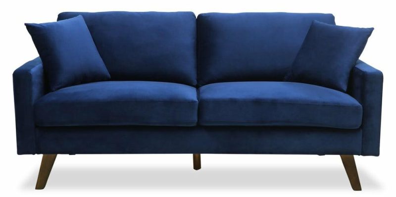 Joelle 69″ Blue Fabric Sofa With Wood Legs Furniture