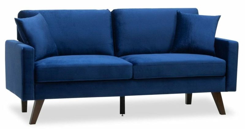 Joelle 69″ Blue Fabric Sofa With Wood Legs Furniture