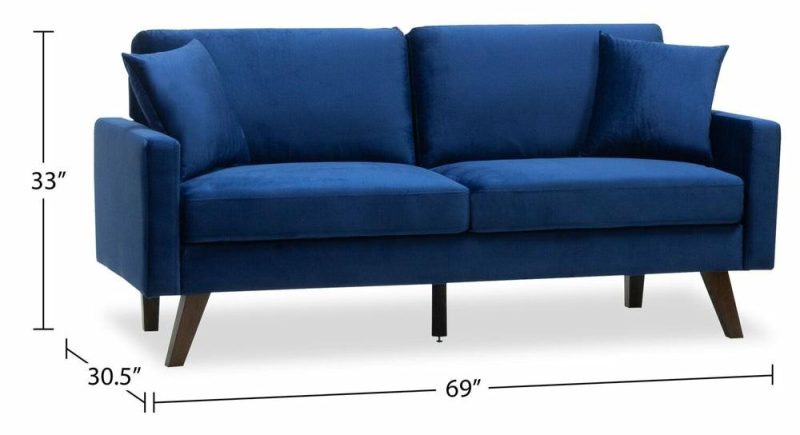 Joelle 69″ Blue Fabric Sofa With Wood Legs Furniture