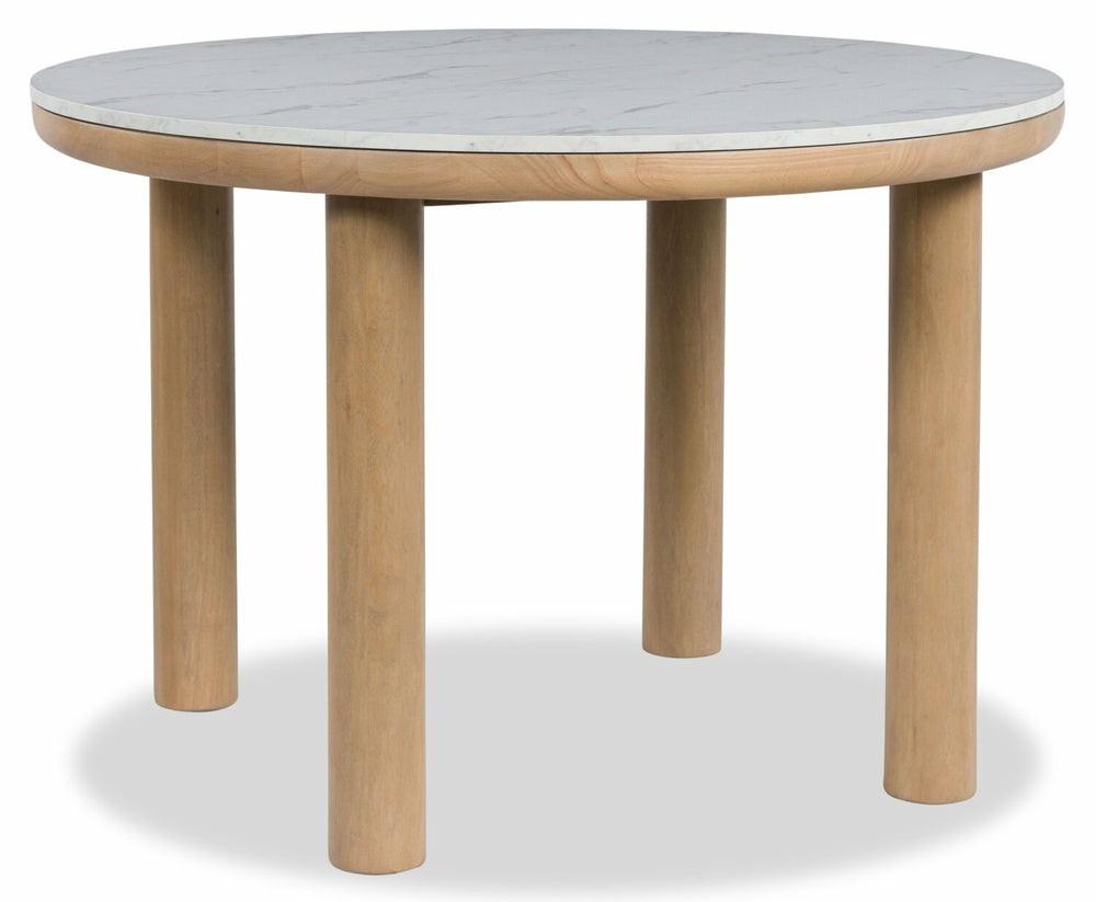 Jolie Dining Table With Marble-Look Top, Melamine, 45″W Round – White & Oak Brown Dining Room